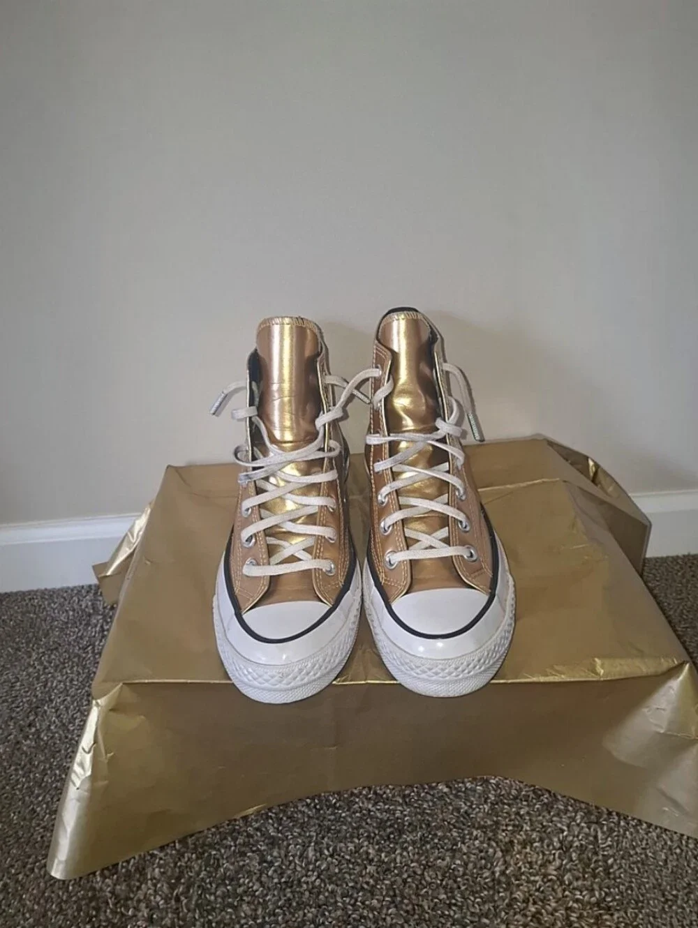 Converse Chuck Taylor All Star Metallic Gold High-Top Sneakers - Women Size 7